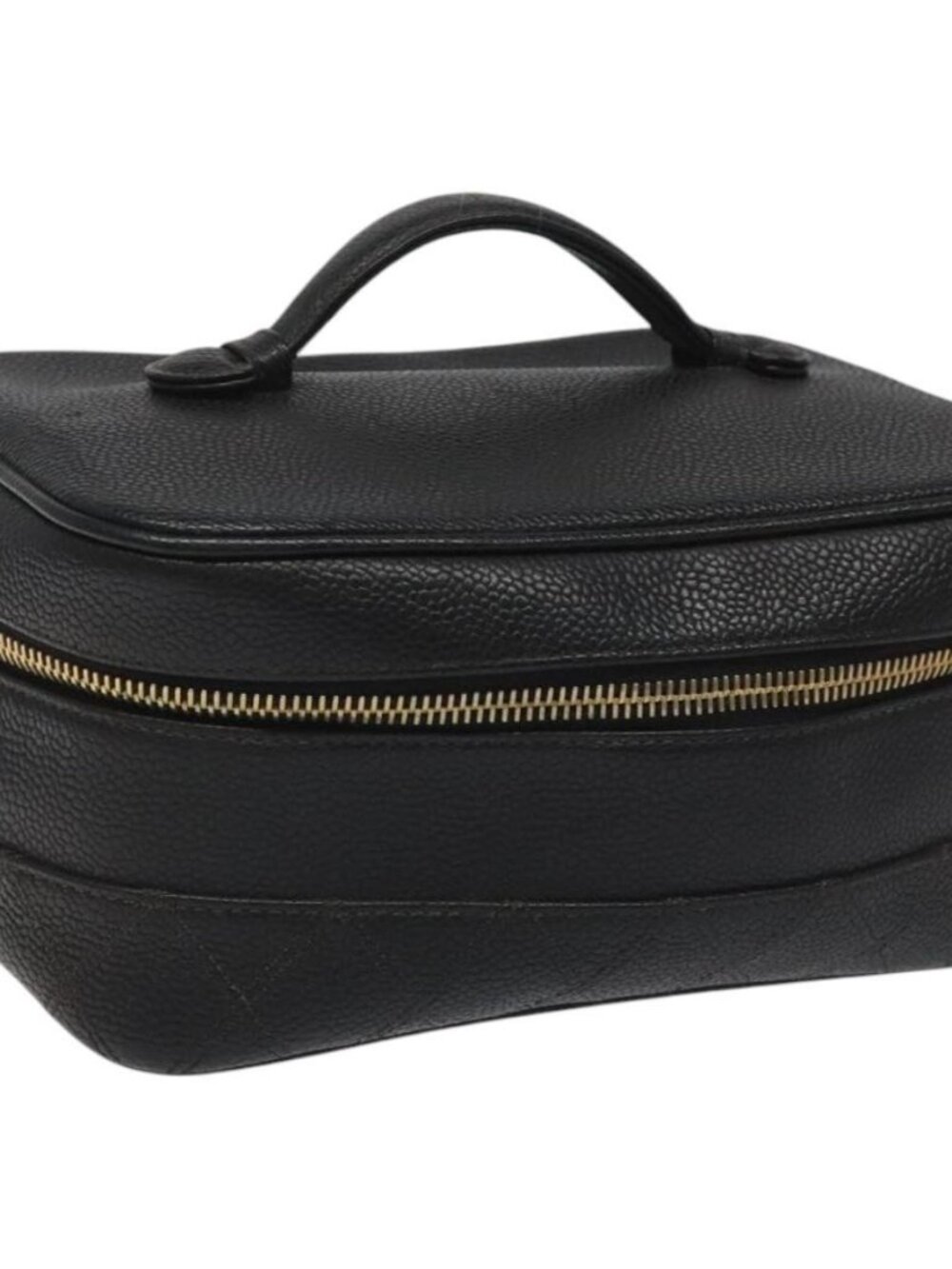 CHANEL Bicolore Vanity Hand Bag Grained Calf Skin Black CC Auth yb789